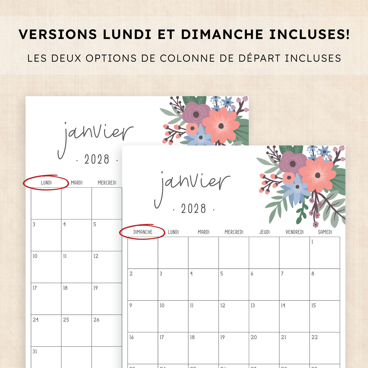 calendrier 2028 à imprimer