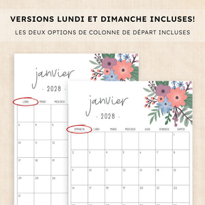 calendrier 2028 à imprimer