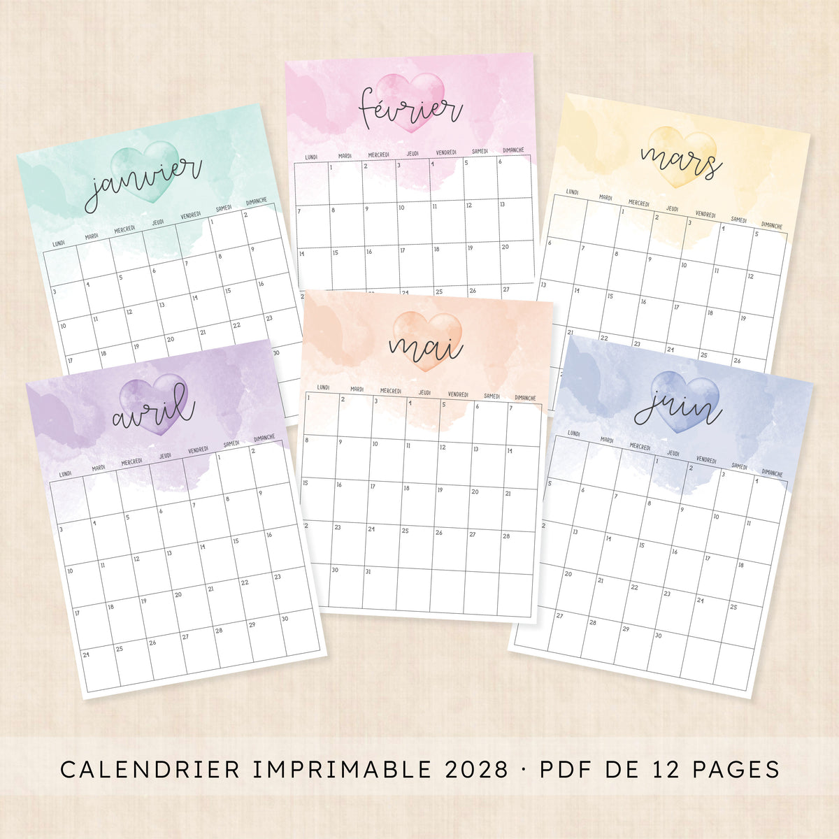 calendrier 2028 à imprimer