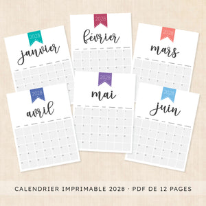calendrier 2028 à imprimer