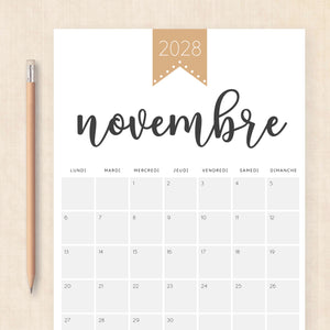 calendrier 2028 à imprimer