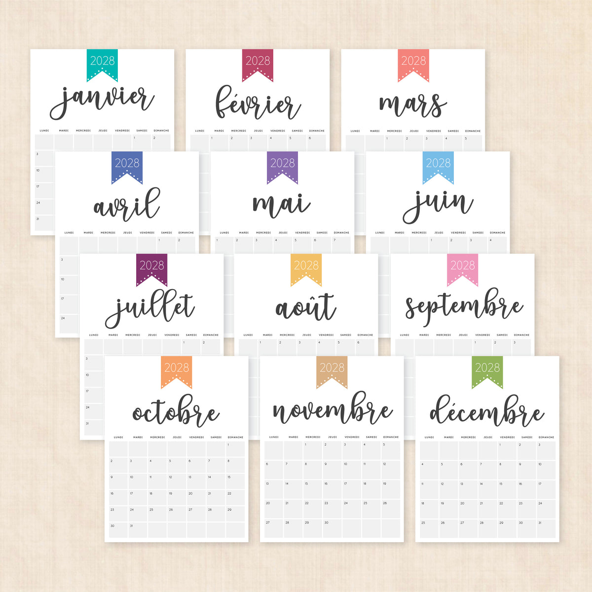 calendrier 2028 à imprimer