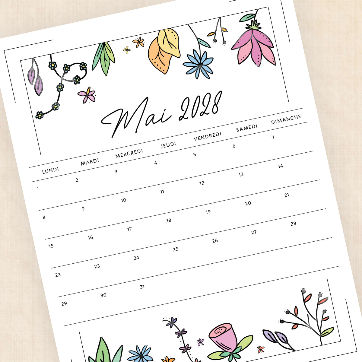 calendrier 2028 à imprimer