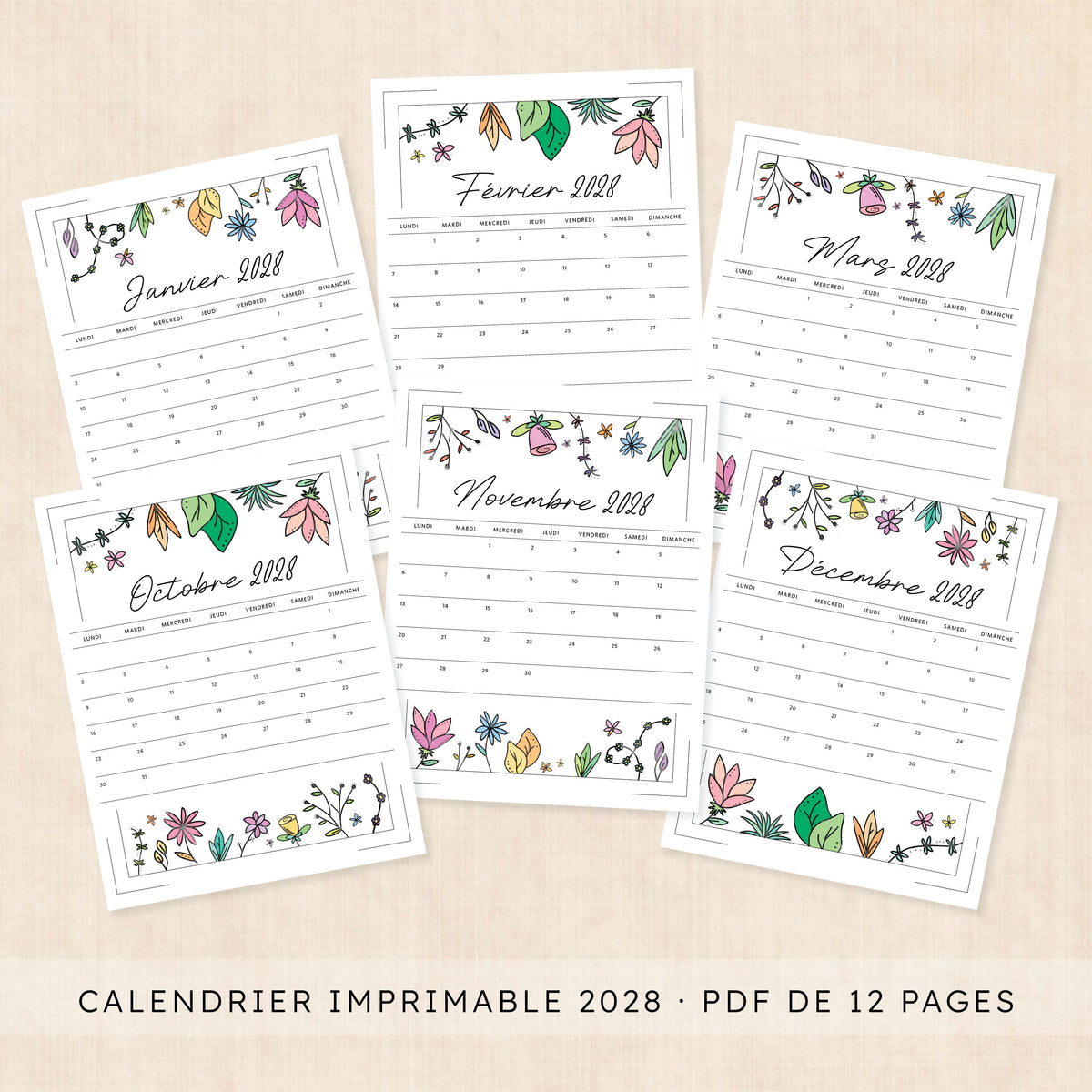calendrier 2028 à imprimer