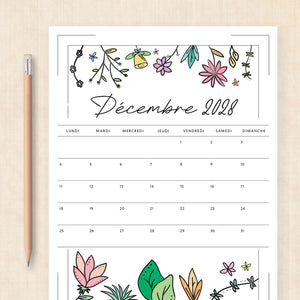 calendrier 2028 à imprimer