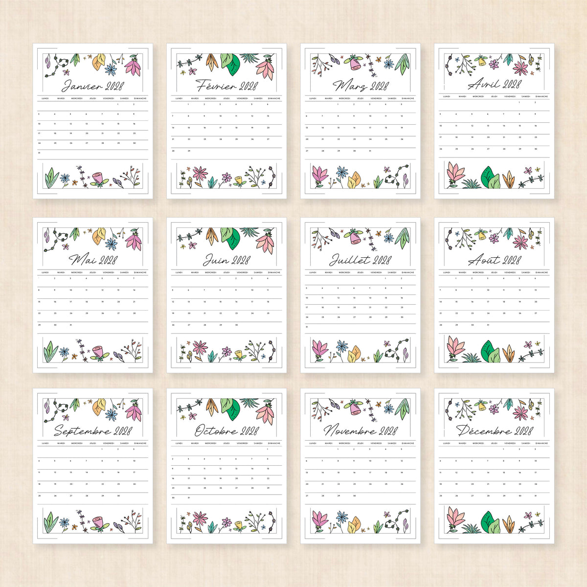 calendrier 2028 à imprimer