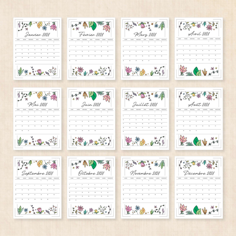 calendrier 2028 à imprimer