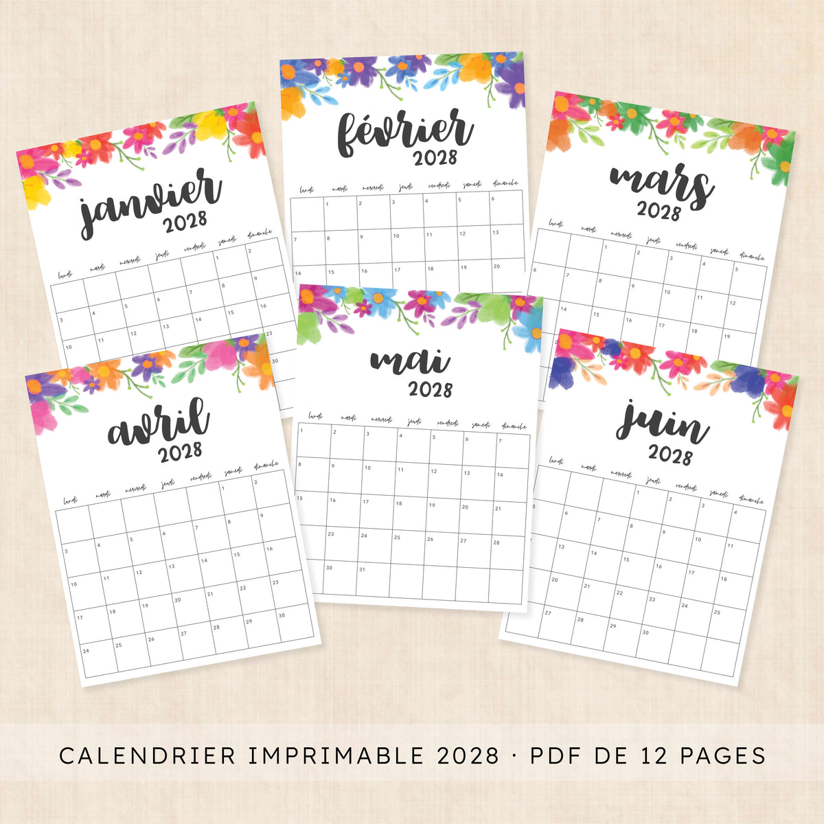 calendrier 2028 à imprimer