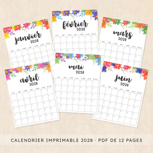 calendrier 2028 à imprimer