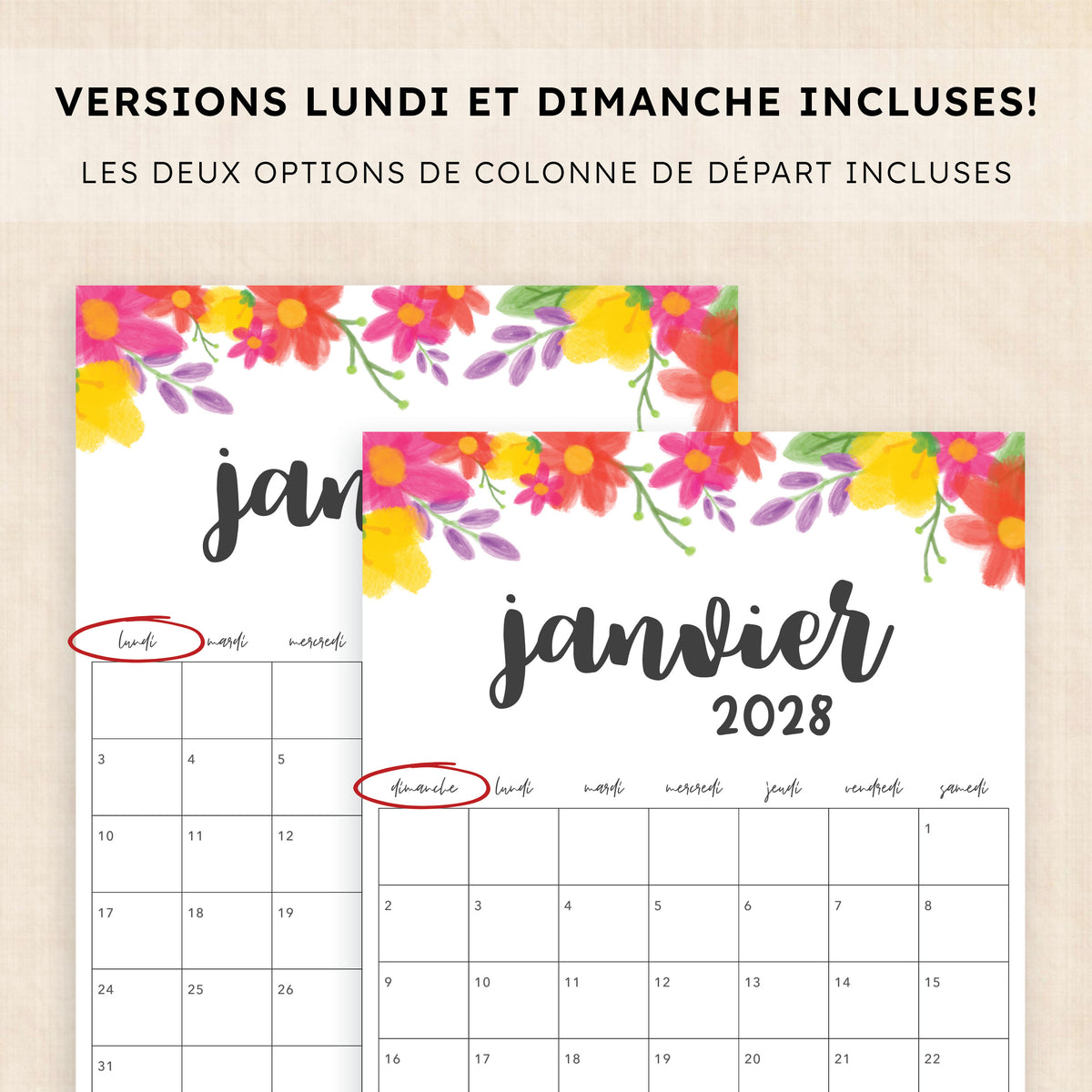 calendrier 2028 à imprimer