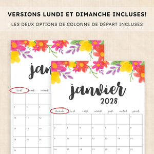 calendrier 2028 à imprimer