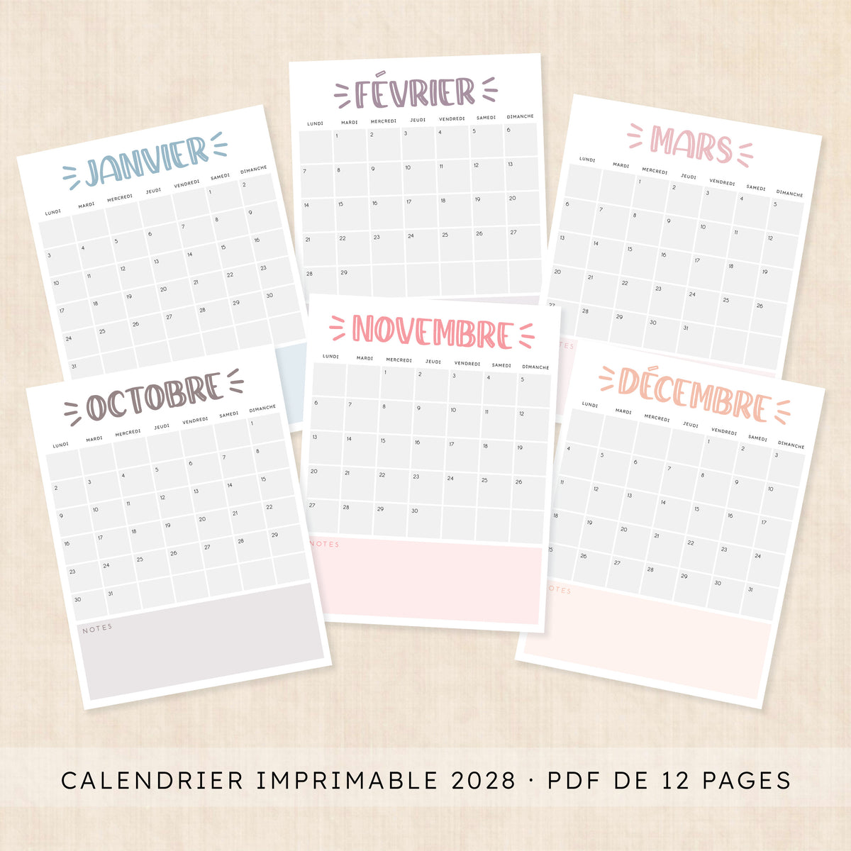 calendrier 2028 à imprimer