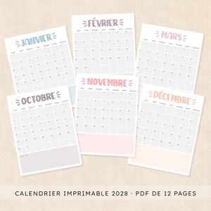 calendrier 2028 à imprimer