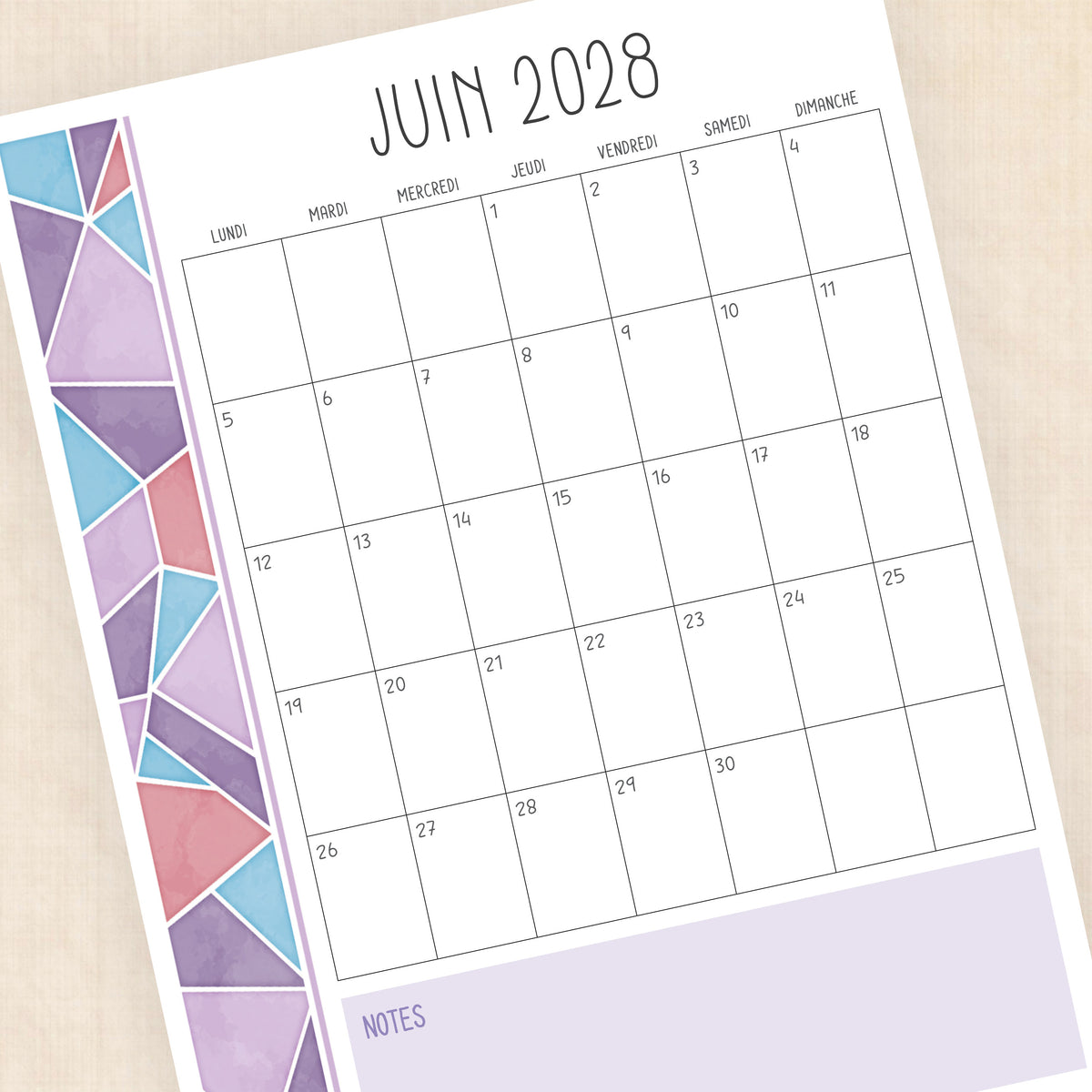 calendrier 2028 à imprimer