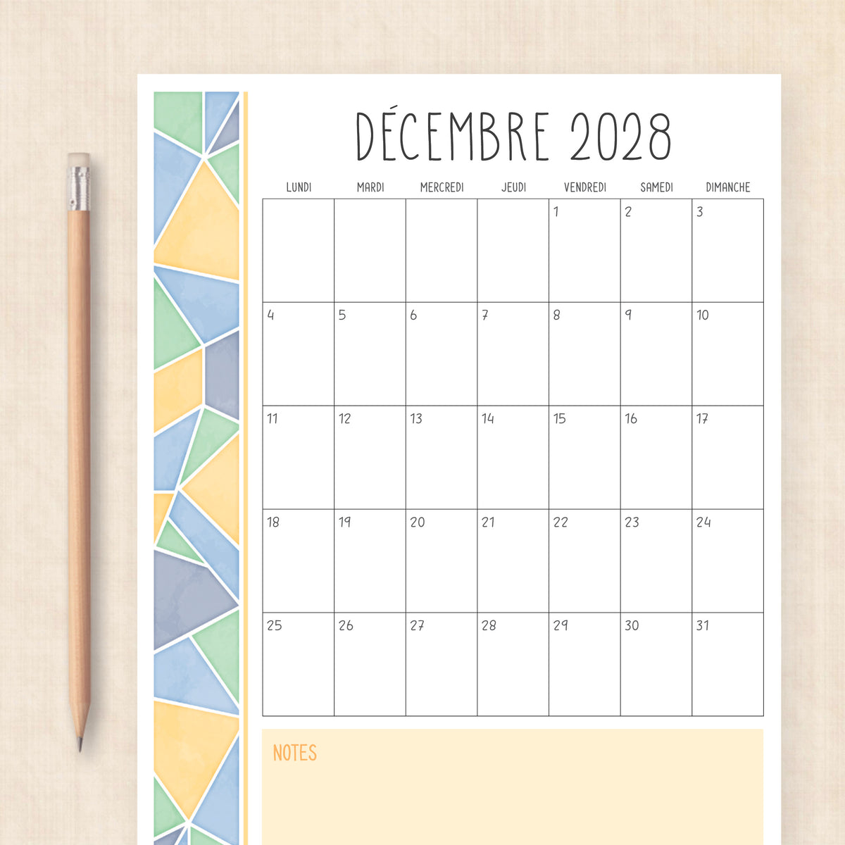 calendrier 2028 à imprimer