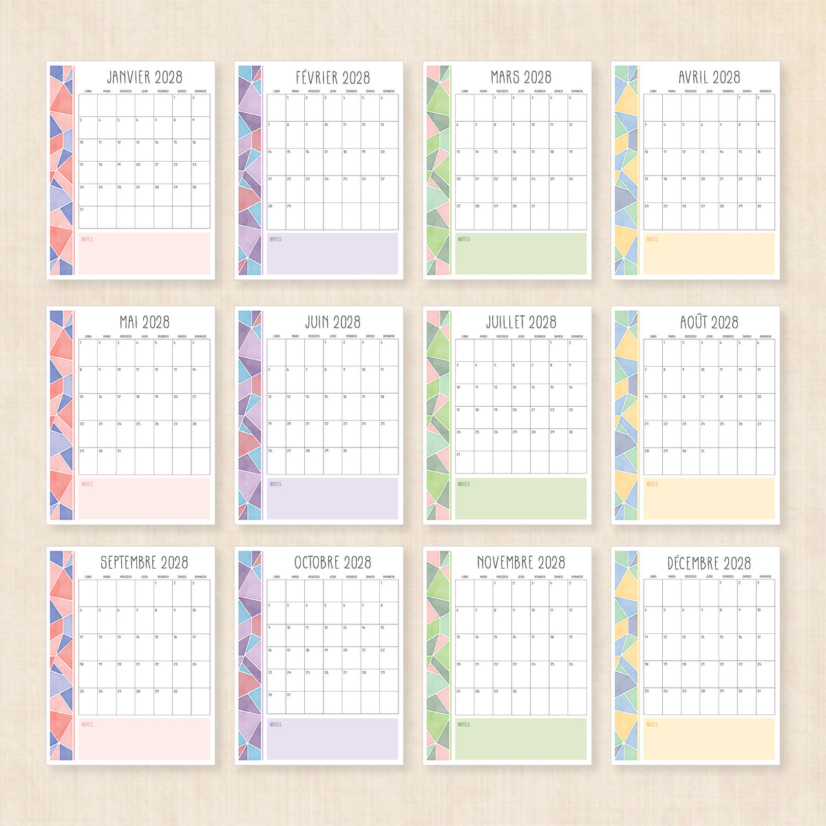 calendrier 2028 à imprimer