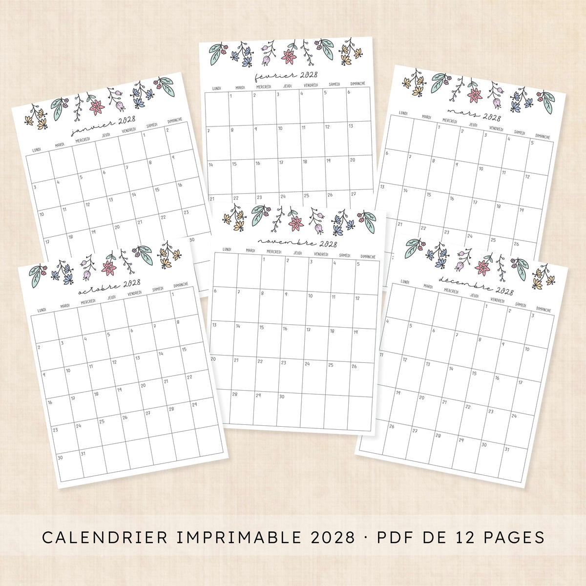 calendrier 2028 à imprimer