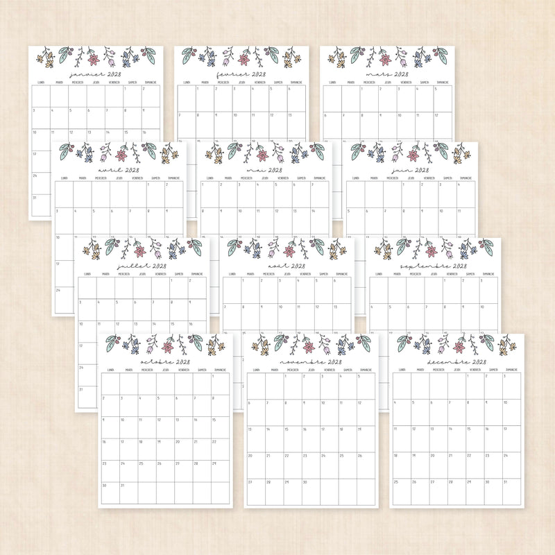 calendrier 2028 à imprimer