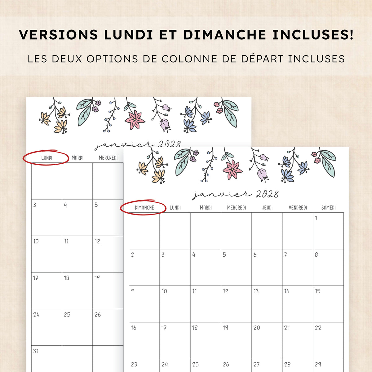 calendrier 2028 à imprimer
