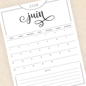 calendrier 2028 à imprimer