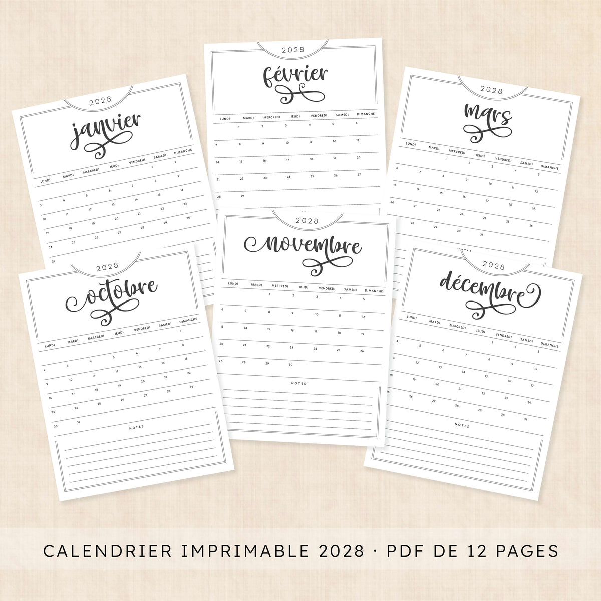 calendrier 2028 à imprimer