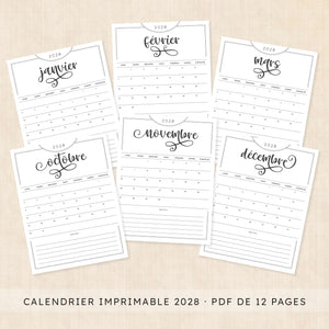 calendrier 2028 à imprimer