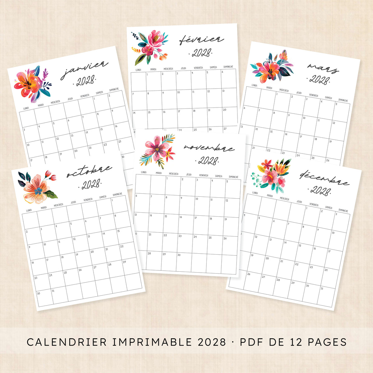 calendrier 2028 à imprimer