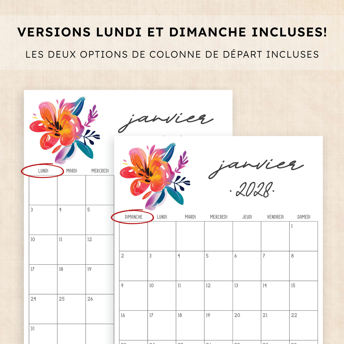 calendrier 2028 à imprimer