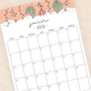 calendrier 2028 à imprimer