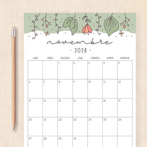 calendrier 2028 à imprimer