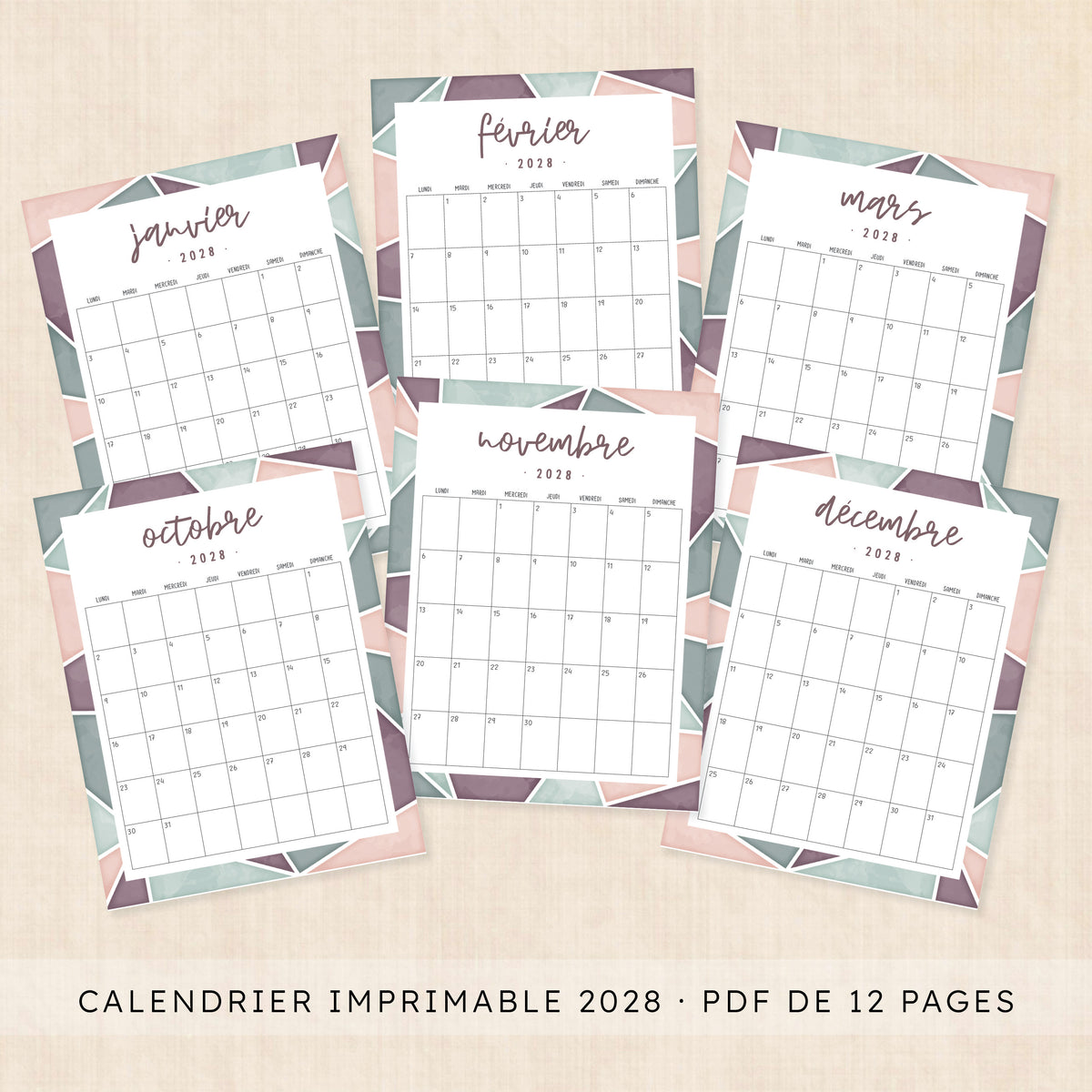 calendrier 2028 à imprimer