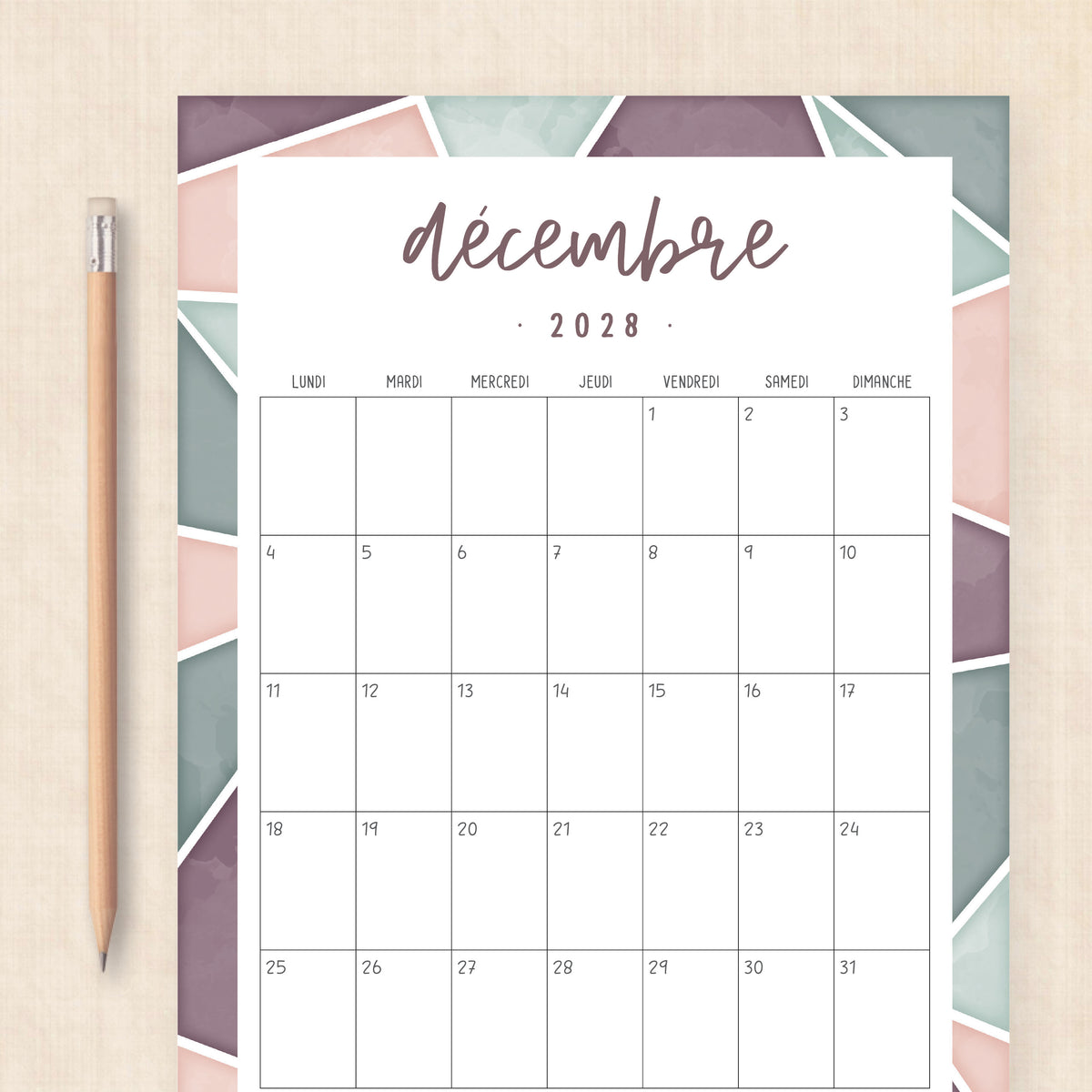 calendrier 2028 à imprimer