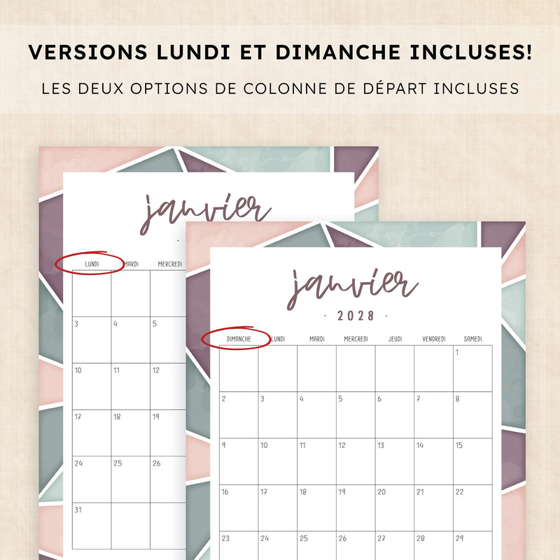 calendrier 2028 à imprimer