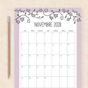 calendrier 2028 à imprimer