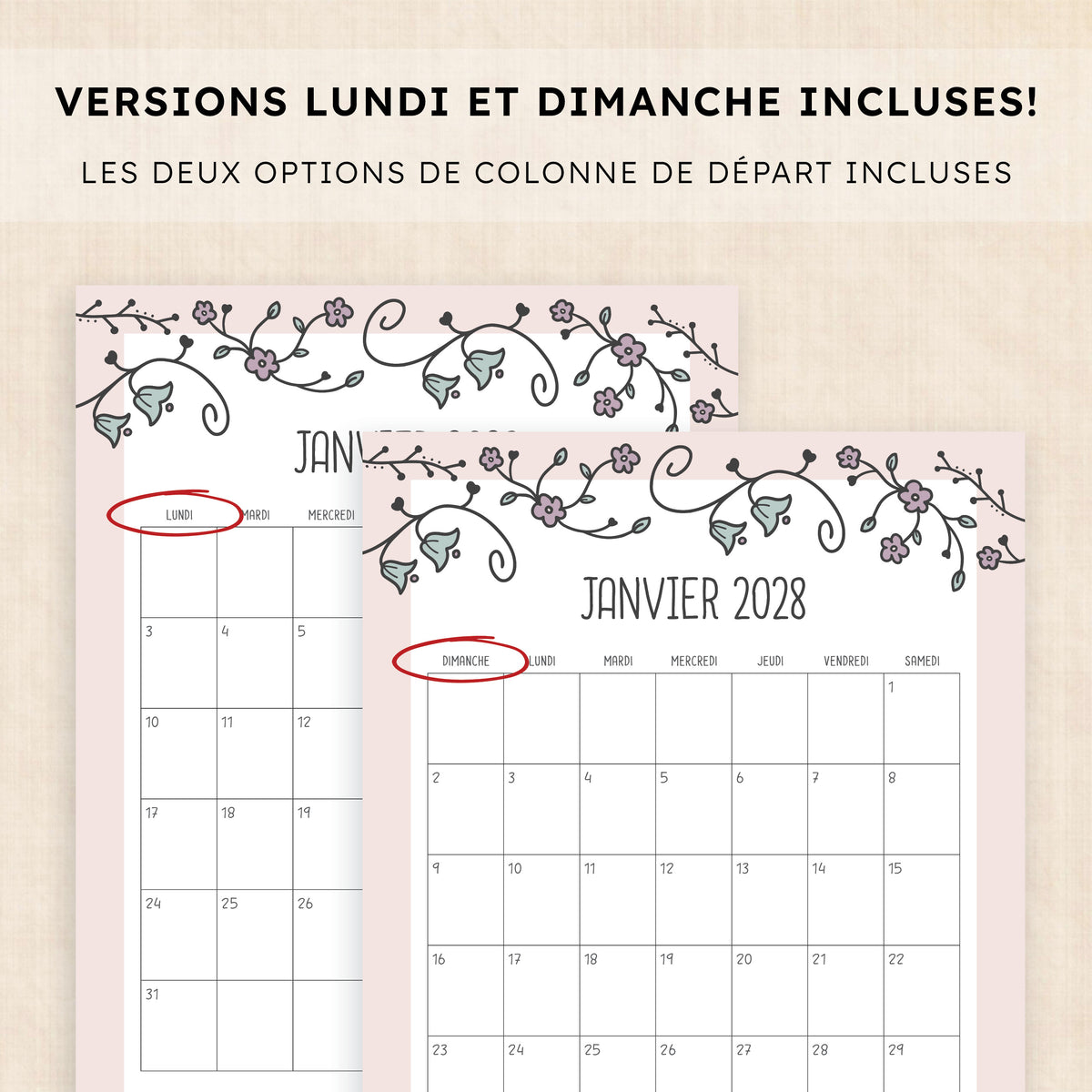 calendrier 2028 à imprimer