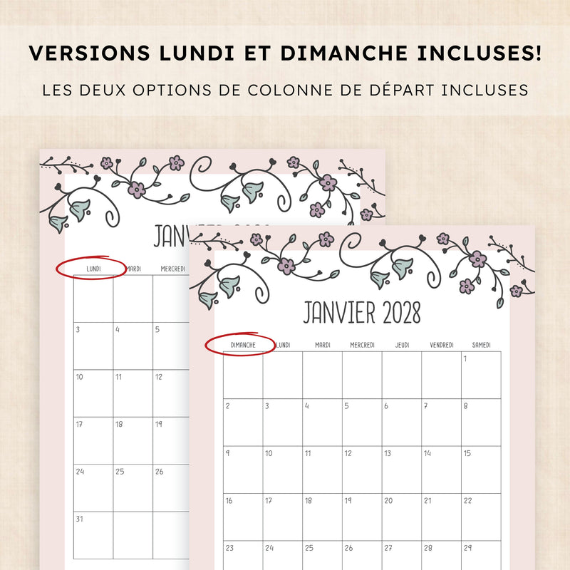 calendrier 2028 à imprimer