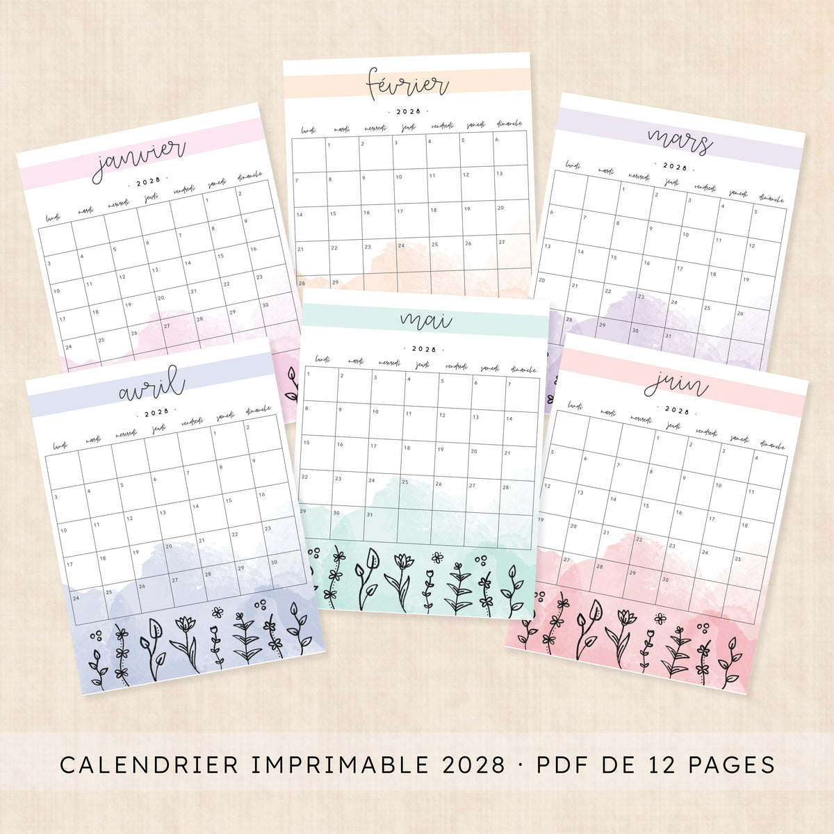 calendrier 2028 à imprimer