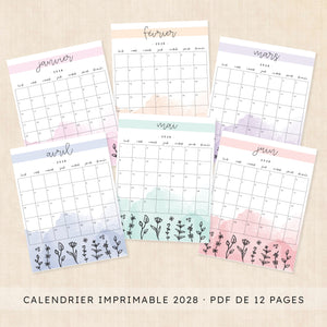 calendrier 2028 à imprimer