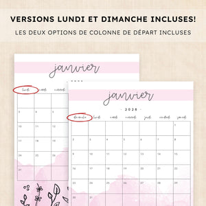 calendrier 2028 à imprimer