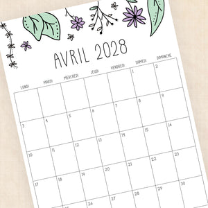 calendrier 2028 à imprimer