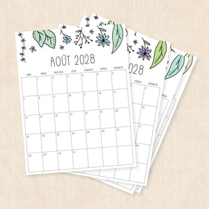 calendrier 2028 à imprimer