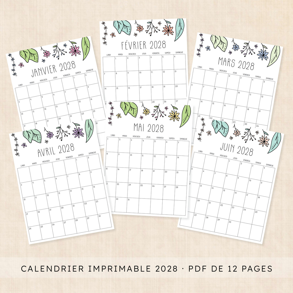 calendrier 2028 à imprimer