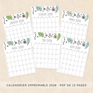 calendrier 2028 à imprimer