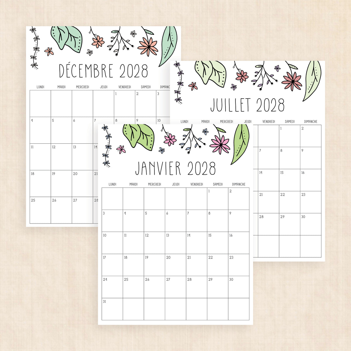 calendrier 2028 à imprimer
