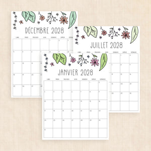 calendrier 2028 à imprimer