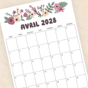 calendrier 2028 à imprimer