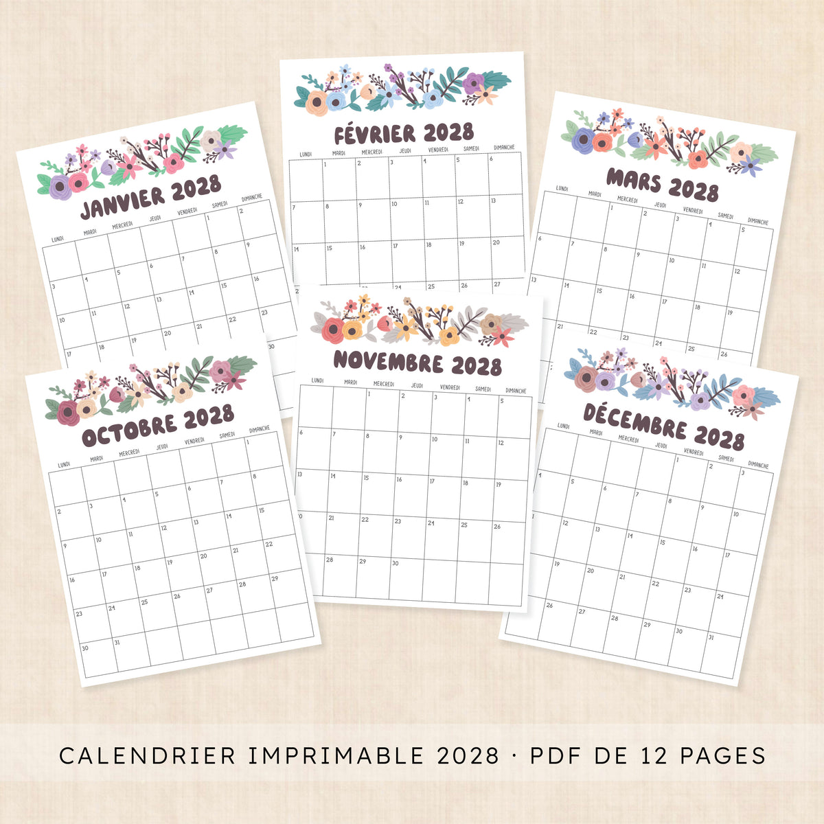 calendrier 2028 à imprimer