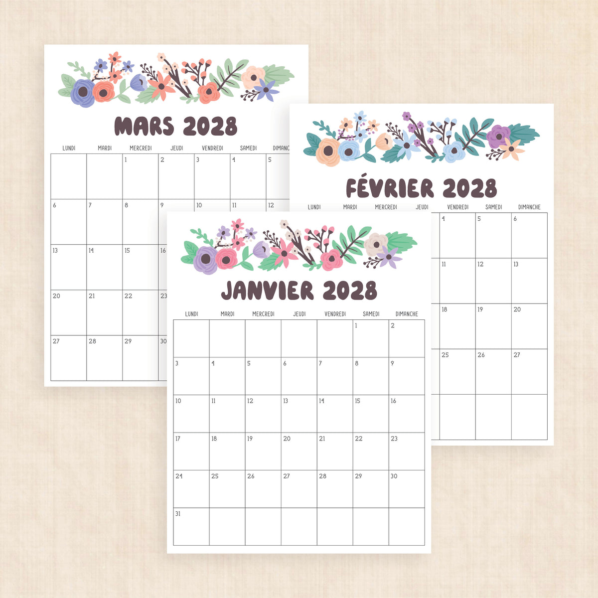 calendrier 2028 à imprimer