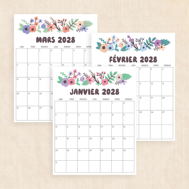 calendrier 2028 à imprimer