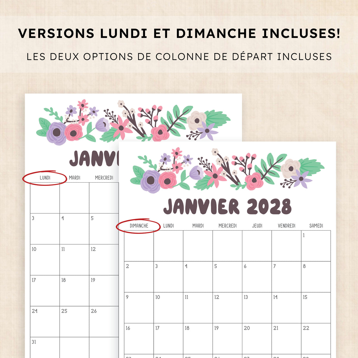 calendrier 2028 à imprimer